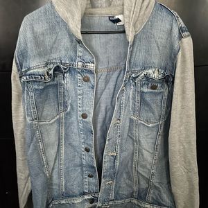 H&M hooded jean jacket and pleather brown jacket